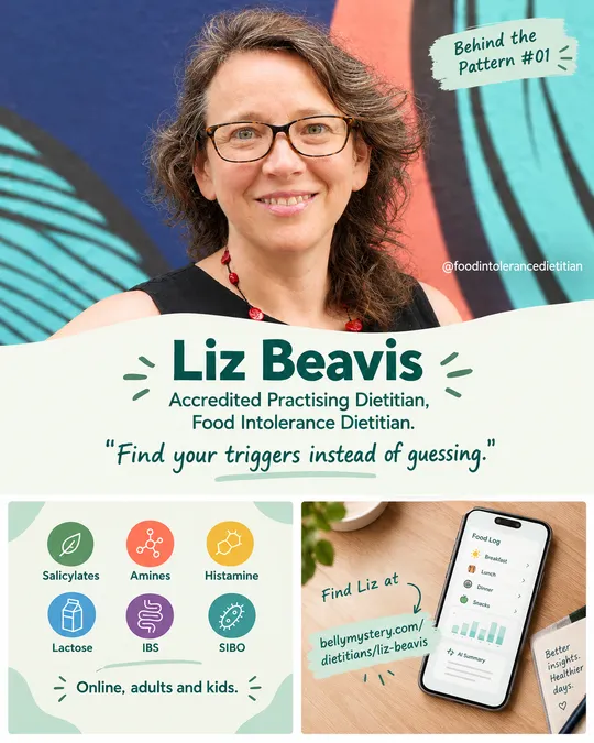Behind the Pattern post featuring Liz Beavis, Food Intolerance Dietitian